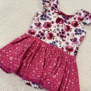 Purple Floral Cheeky Plum Leotard with Bow Accent, 7Y